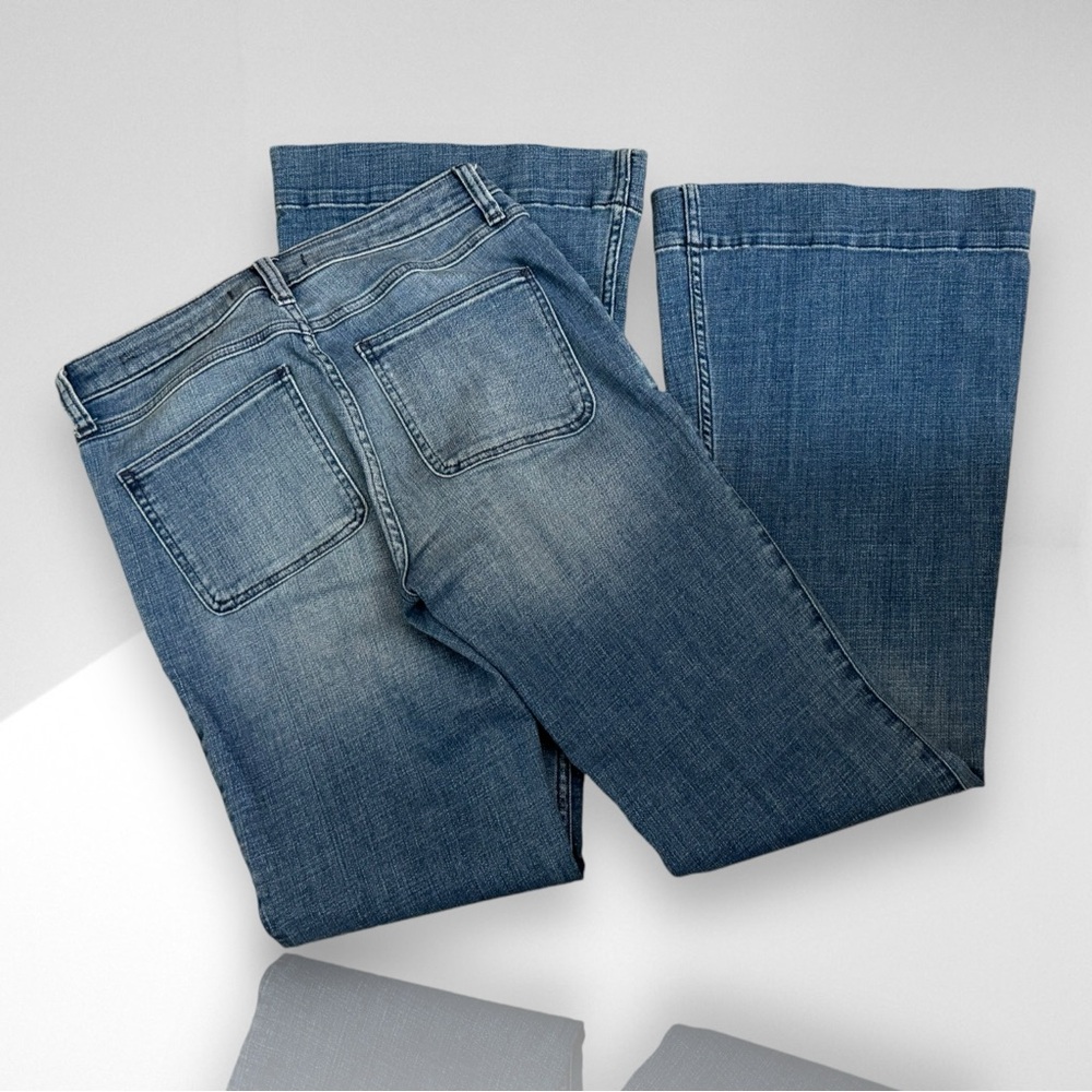 Women's Blue Flared Jeans - Classic Mid Wash - Picture 5 of 11